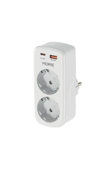 More adappter zasilana 4w1 2 gniazda, usb-c 20w pd, usb-a 18w qc