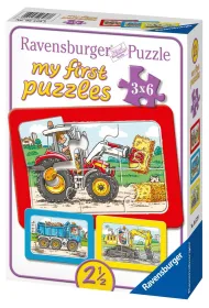 Puzzle 3x6 el. Traktor, koparka i ciężarówka